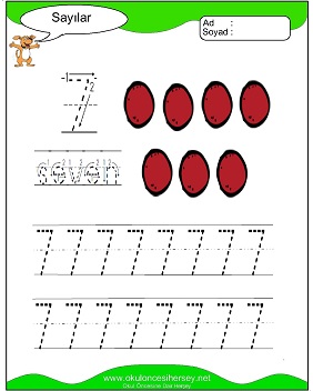 okul öncesi 1 sayısı çizgi çalışması